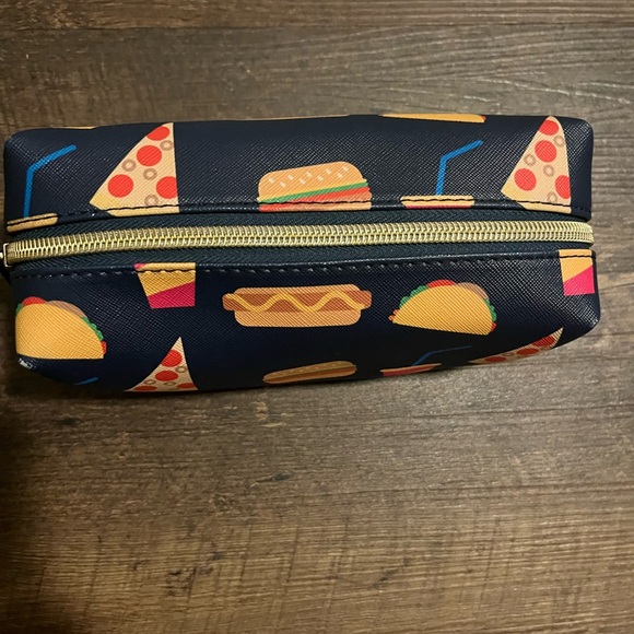 NWOT Dabney Lee Navy Blue Food Print Pouch pizza burger hotdog taco soda - Picture 2 of 6